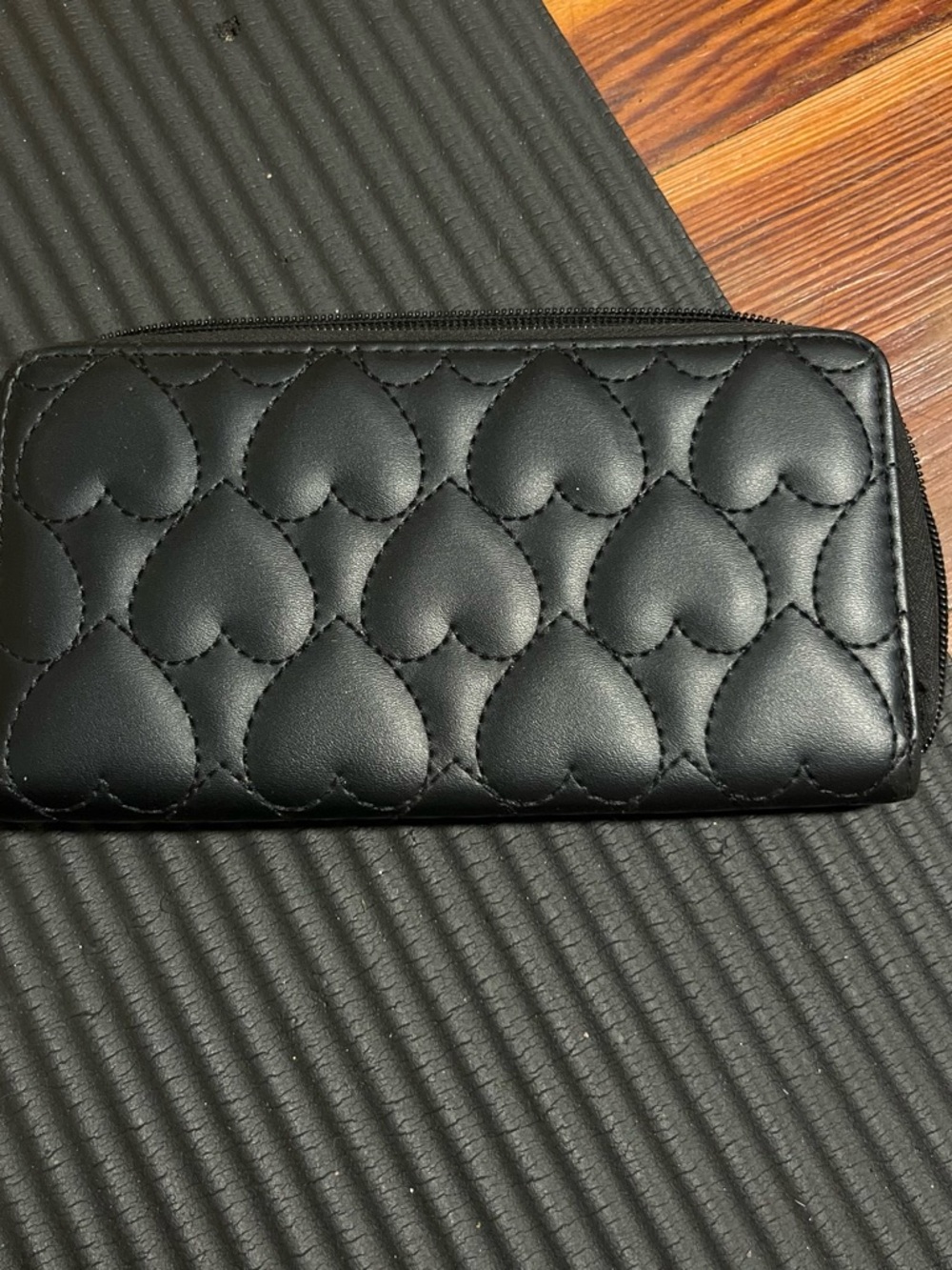 Black Quilted Heart Zip-Around Wallet